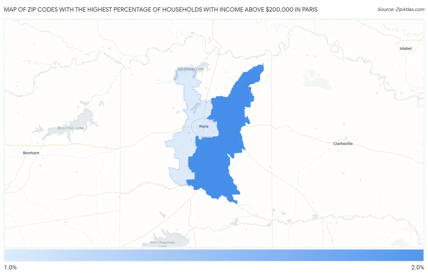 Zip Codes with the Highest Percentage of Households with Income Above $200,000 in Paris Map