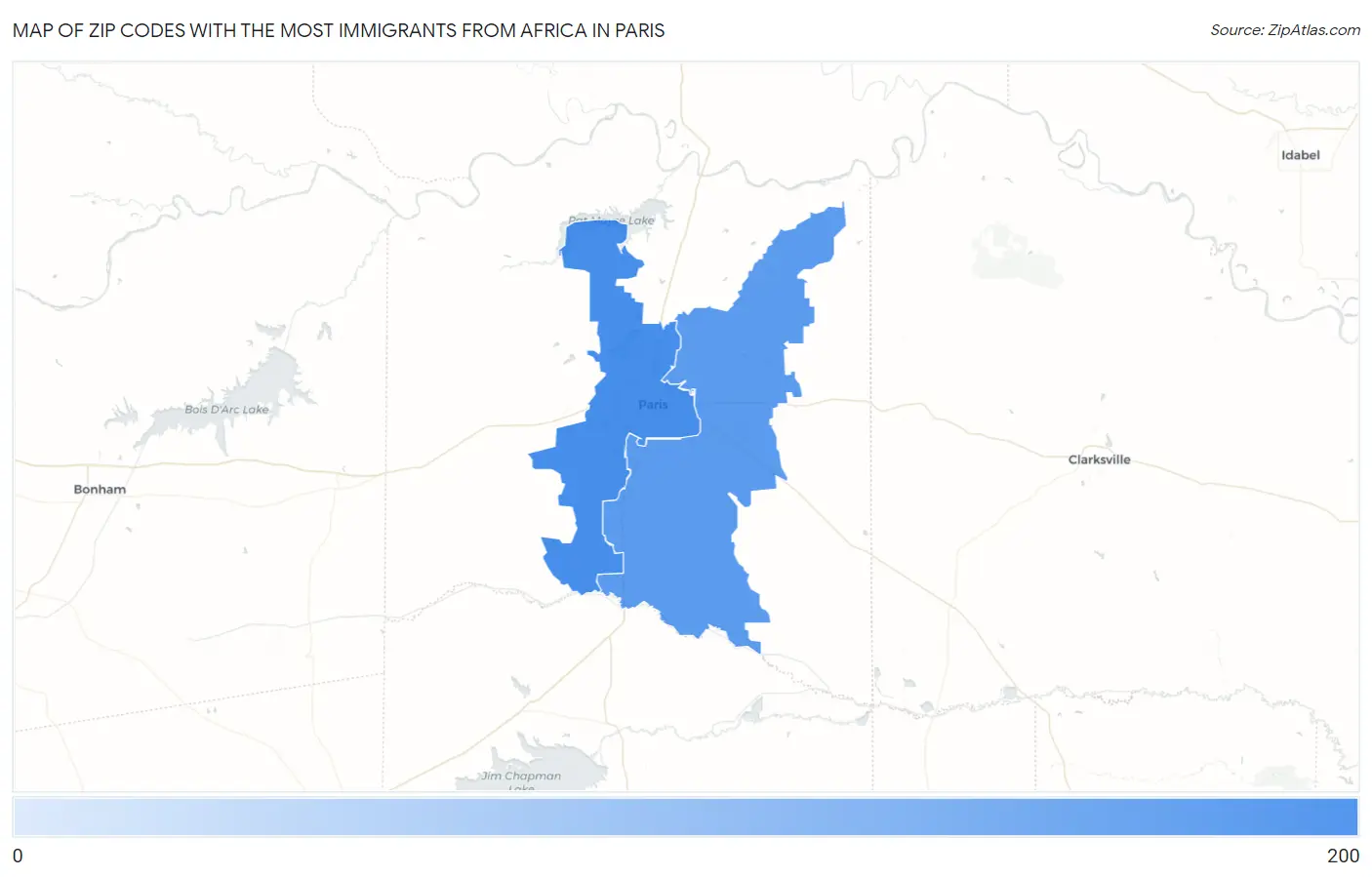 Zip Codes with the Most Immigrants from Africa in Paris Map