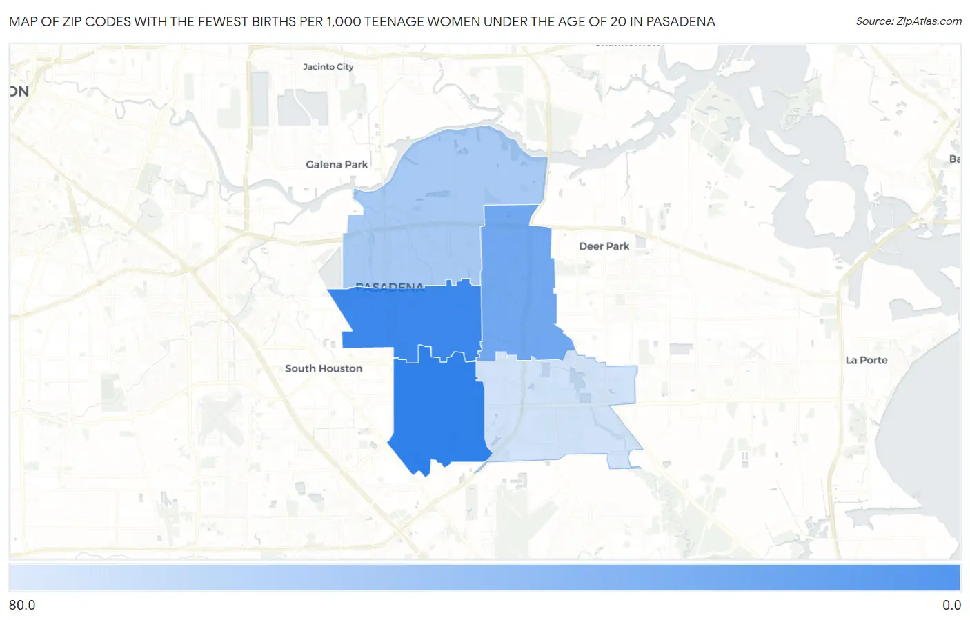 Zip Codes with the Fewest Births per 1,000 Teenage Women Under the Age of 20 in Pasadena Map