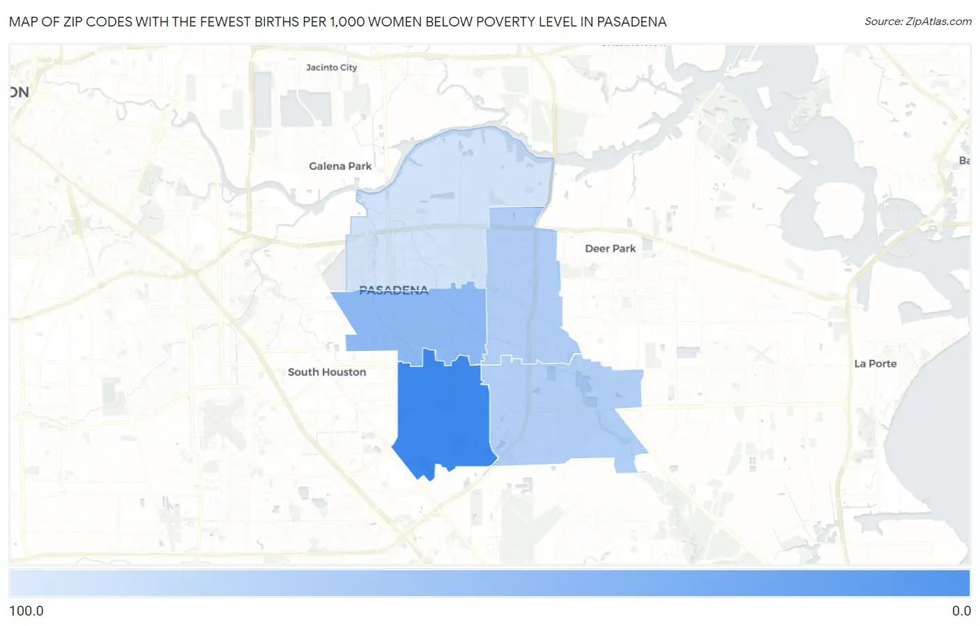 Zip Codes with the Fewest Births per 1,000 Women Below Poverty Level in Pasadena Map