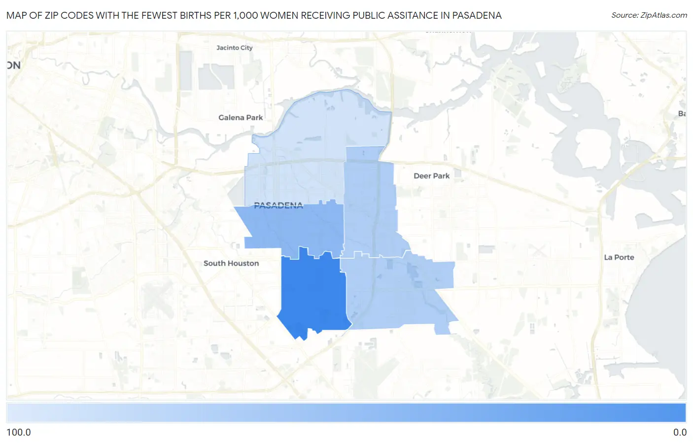 Zip Codes with the Fewest Births per 1,000 Women Receiving Public Assitance in Pasadena Map