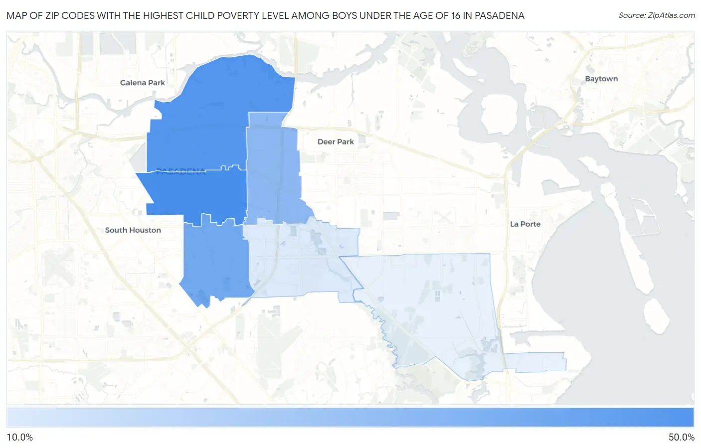Zip Codes with the Highest Child Poverty Level Among Boys Under the Age of 16 in Pasadena Map