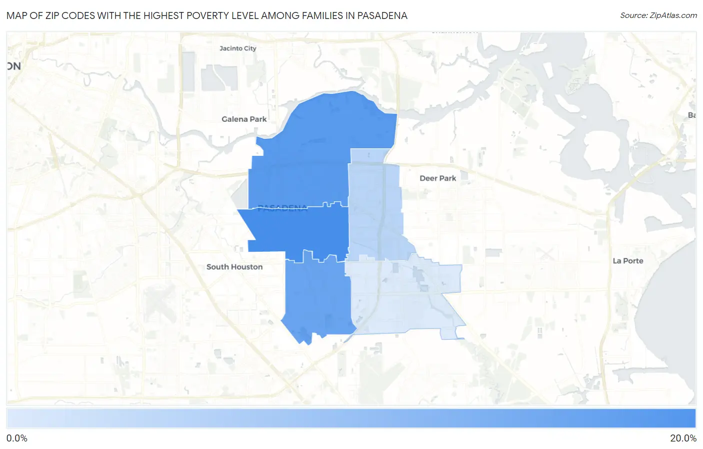 Zip Codes with the Highest Poverty Level Among Families in Pasadena Map