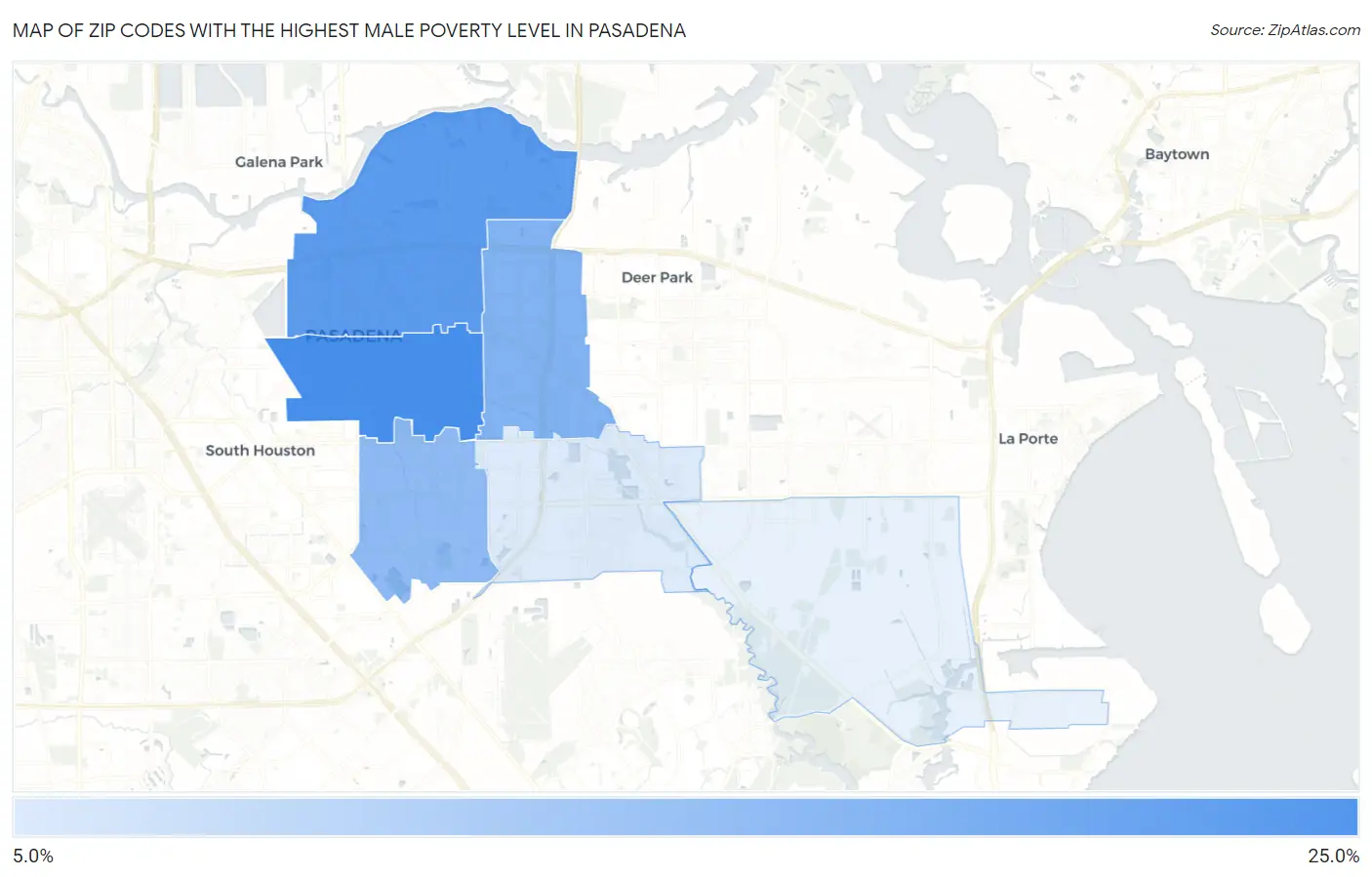 Zip Codes with the Highest Male Poverty Level in Pasadena Map