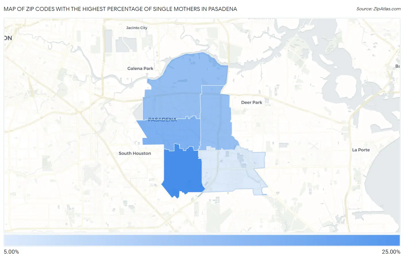 Zip Codes with the Highest Percentage of Single Mothers in Pasadena Map