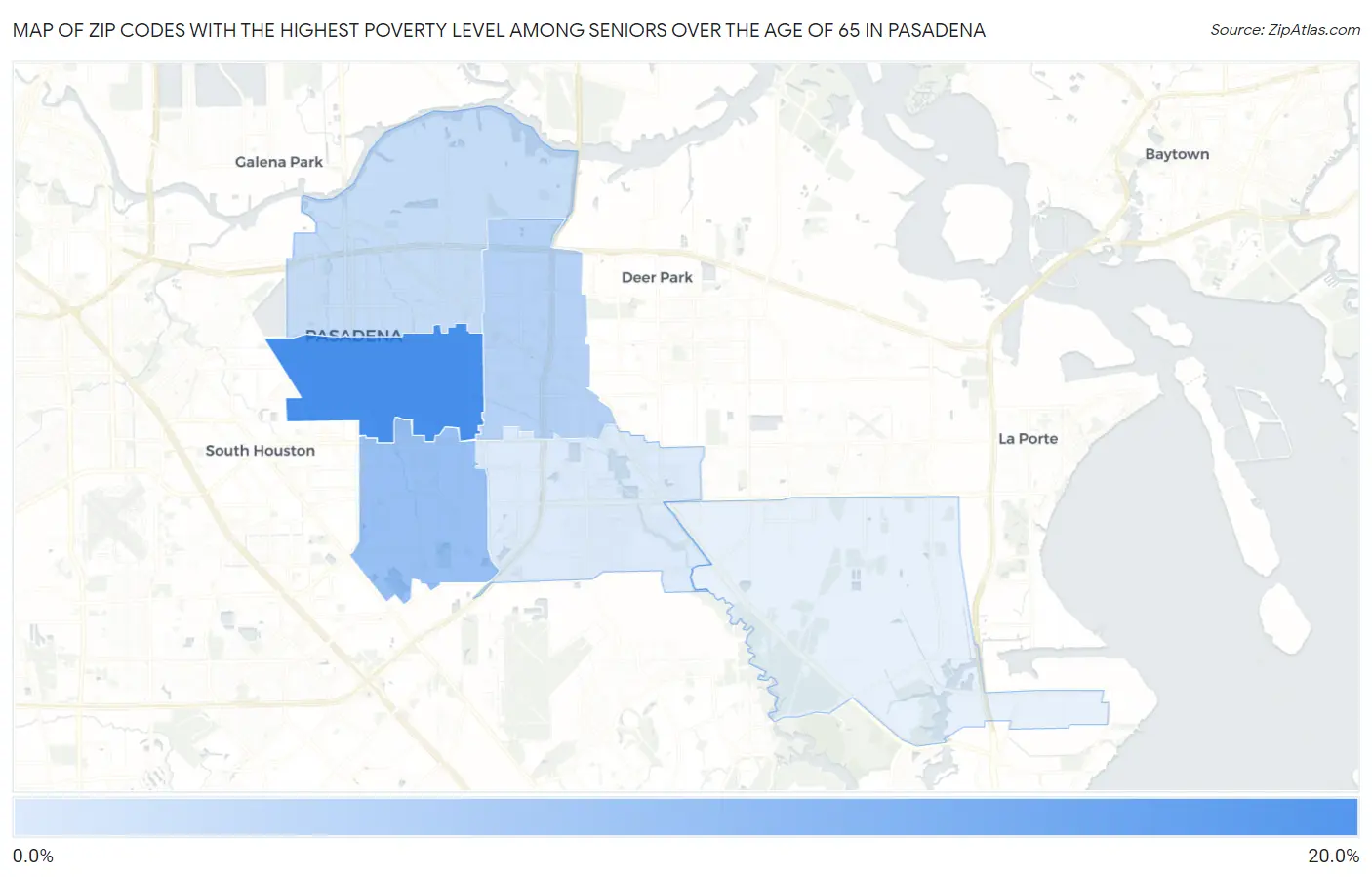 Zip Codes with the Highest Poverty Level Among Seniors Over the Age of 65 in Pasadena Map
