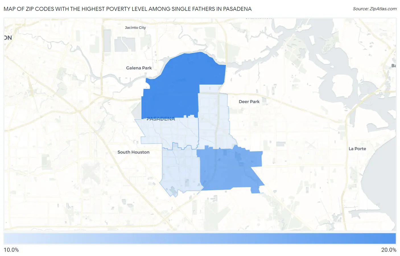 Zip Codes with the Highest Poverty Level Among Single Fathers in Pasadena Map