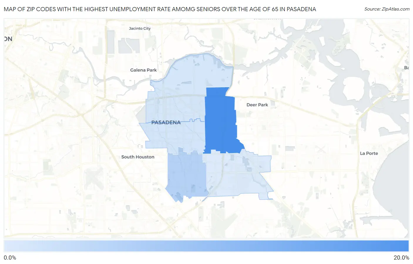 Zip Codes with the Highest Unemployment Rate Amomg Seniors Over the Age of 65 in Pasadena Map