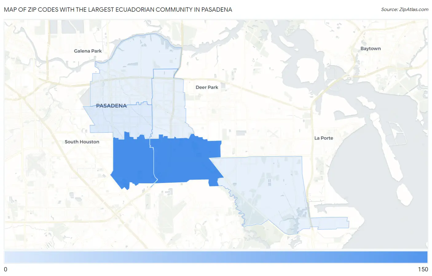 Zip Codes with the Largest Ecuadorian Community in Pasadena Map