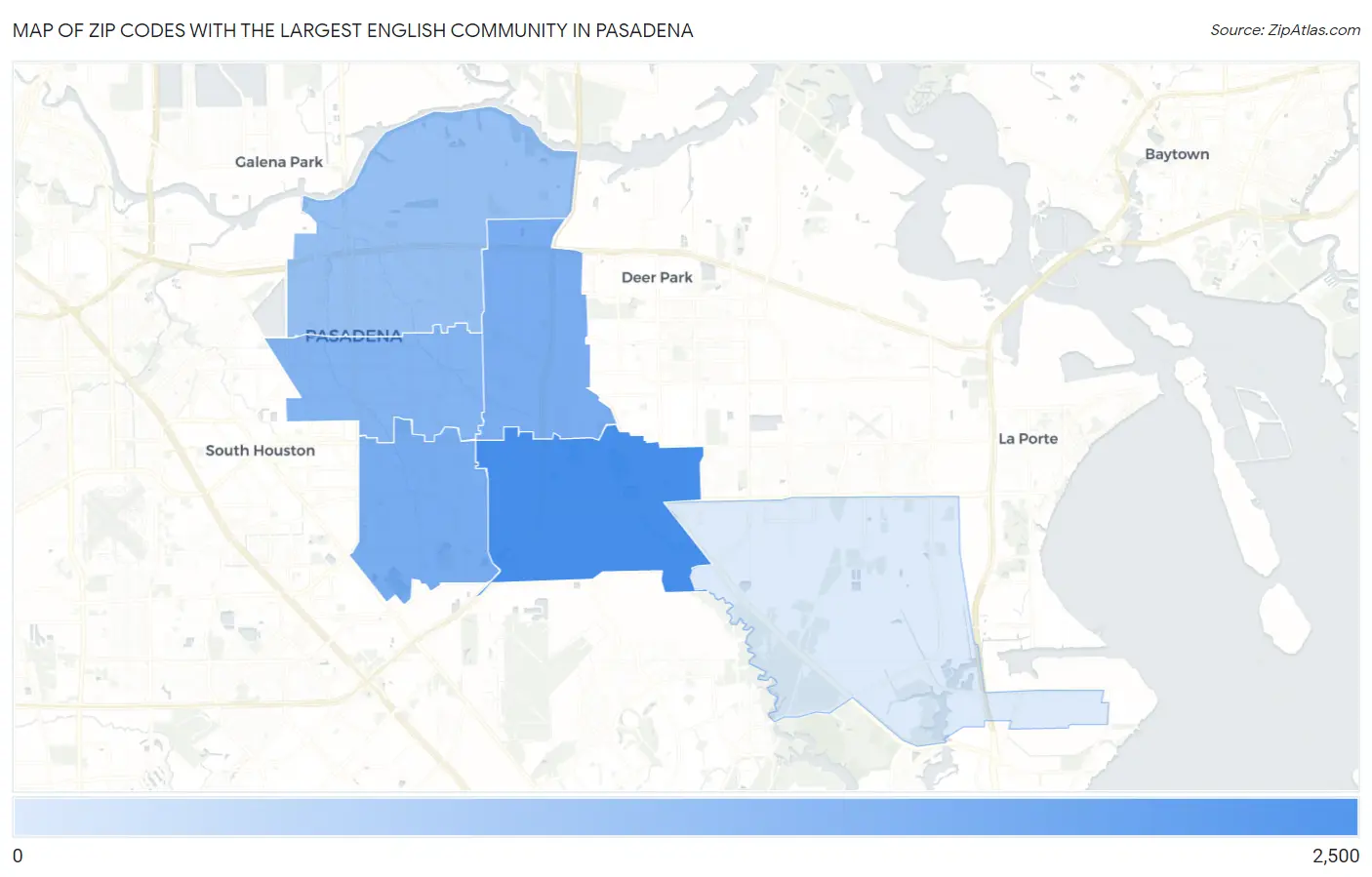 Zip Codes with the Largest English Community in Pasadena Map