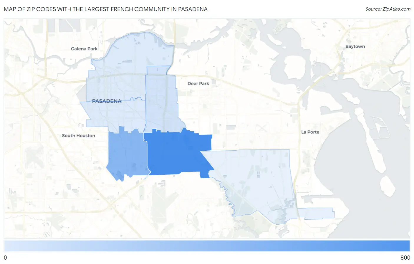 Zip Codes with the Largest French Community in Pasadena Map