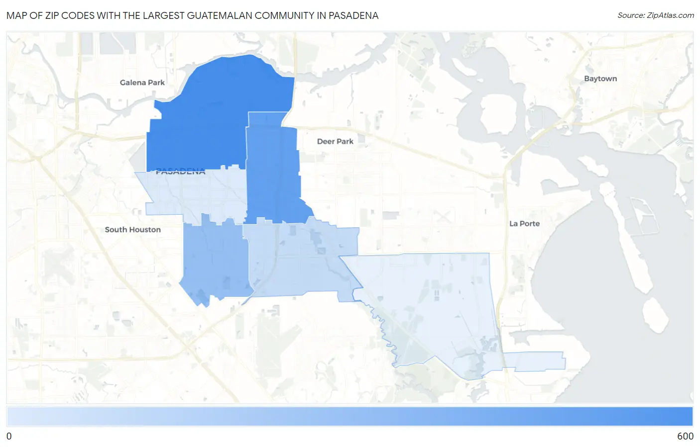 Zip Codes with the Largest Guatemalan Community in Pasadena Map