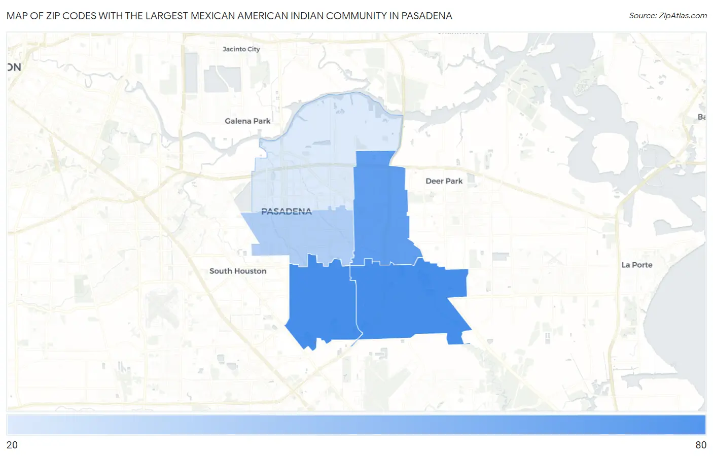 Zip Codes with the Largest Mexican American Indian Community in Pasadena Map
