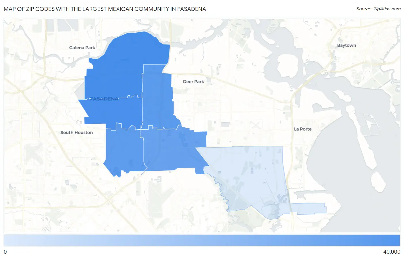 Zip Codes with the Largest Mexican Community in Pasadena Map
