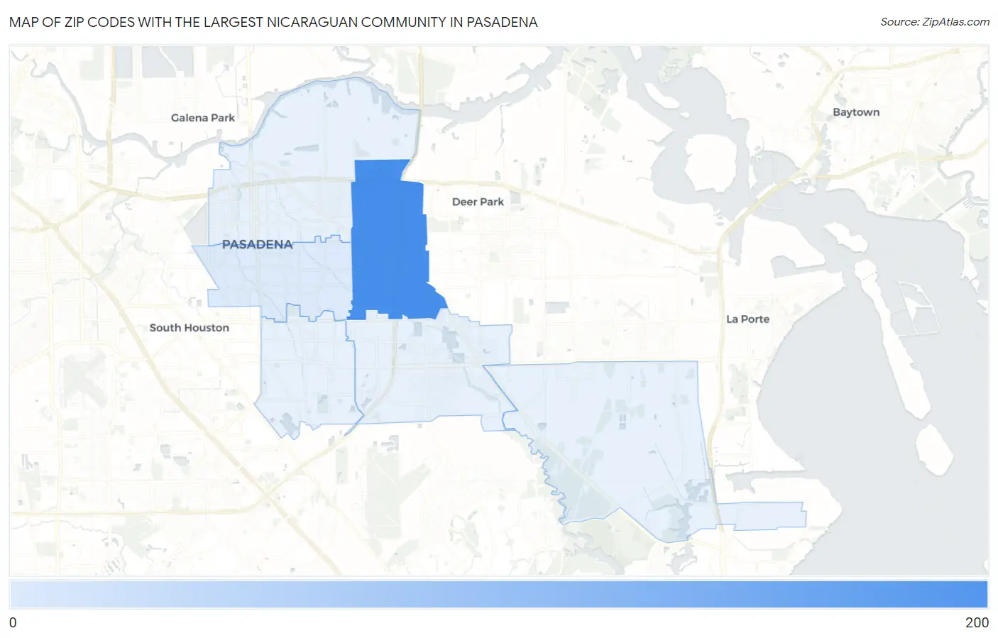 Zip Codes with the Largest Nicaraguan Community in Pasadena Map