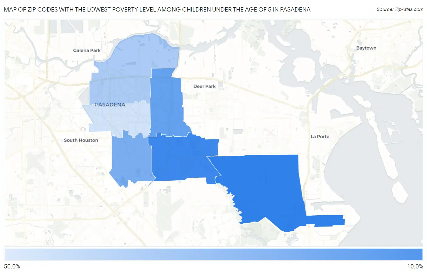 Zip Codes with the Lowest Poverty Level Among Children Under the Age of 5 in Pasadena Map