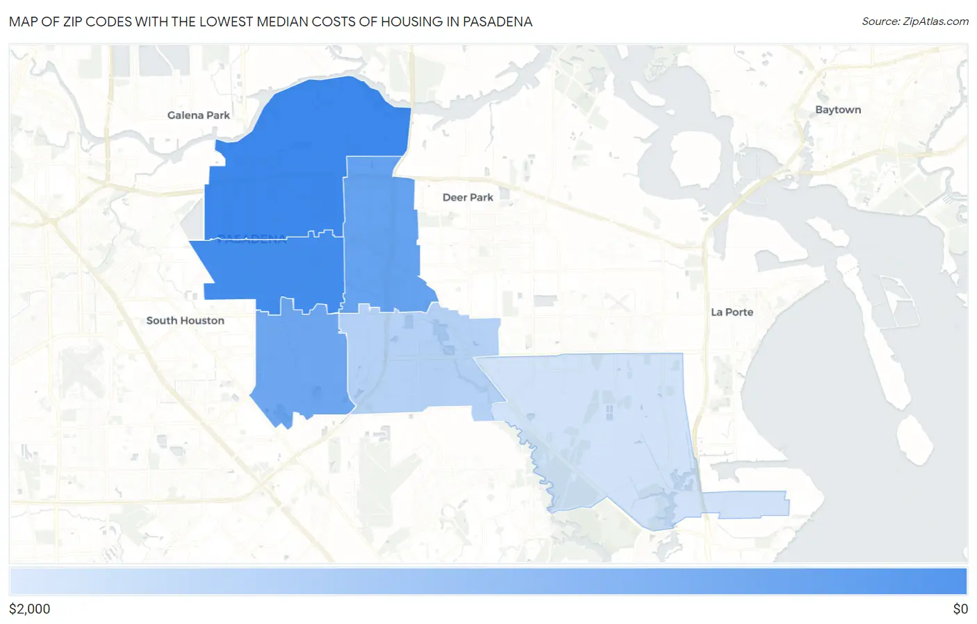 Zip Codes with the Lowest Median Costs of Housing in Pasadena Map