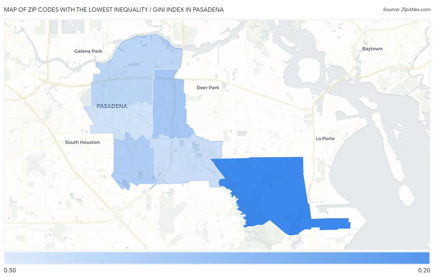 Zip Codes with the Lowest Inequality / Gini Index in Pasadena Map