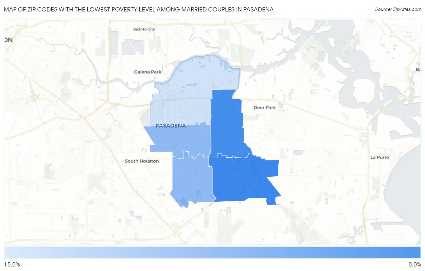 Zip Codes with the Lowest Poverty Level Among Married Couples in Pasadena Map