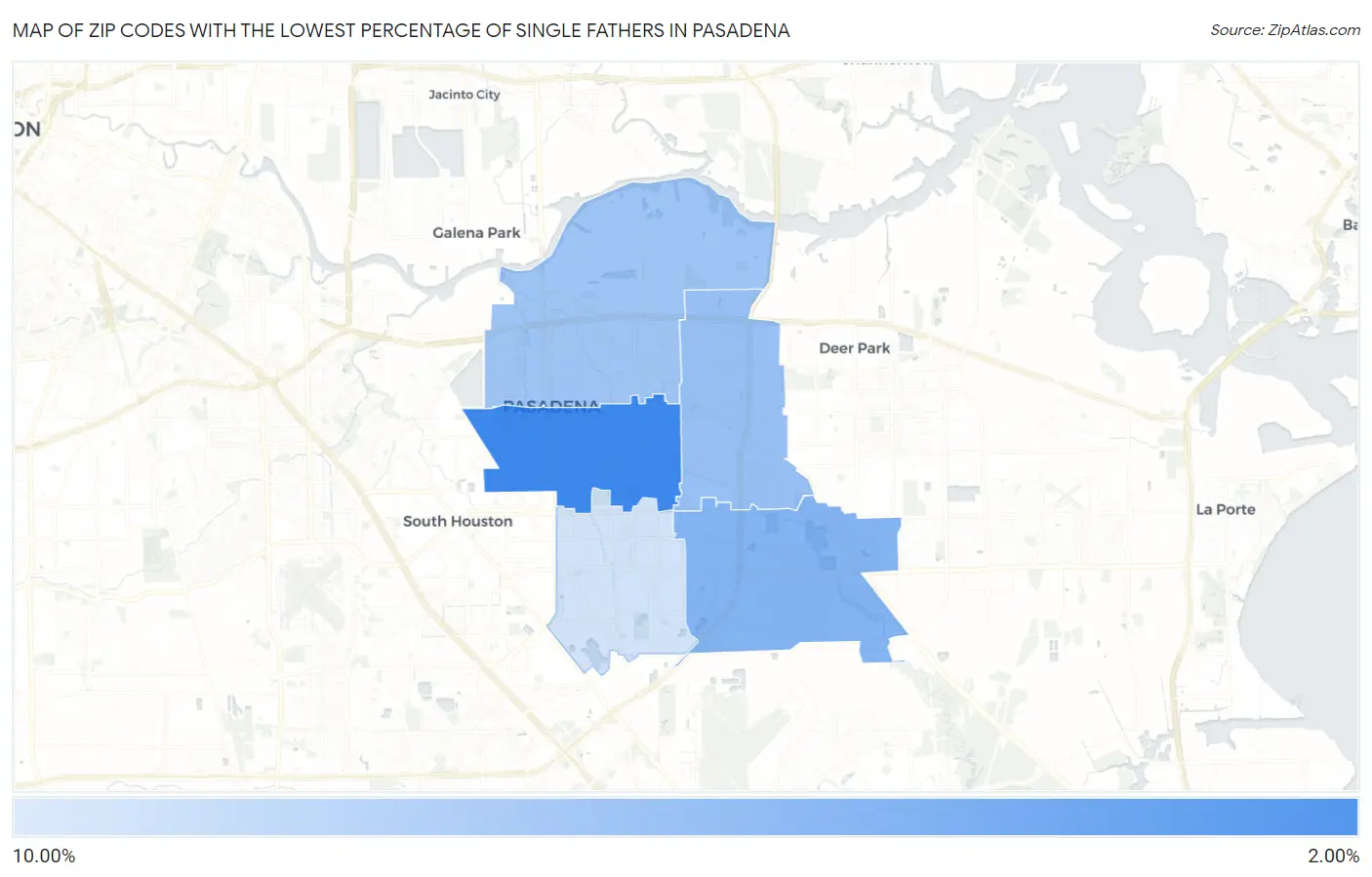 Zip Codes with the Lowest Percentage of Single Fathers in Pasadena Map