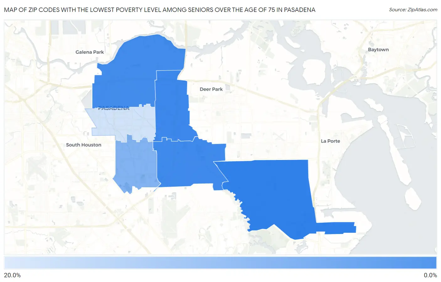 Zip Codes with the Lowest Poverty Level Among Seniors Over the Age of 75 in Pasadena Map