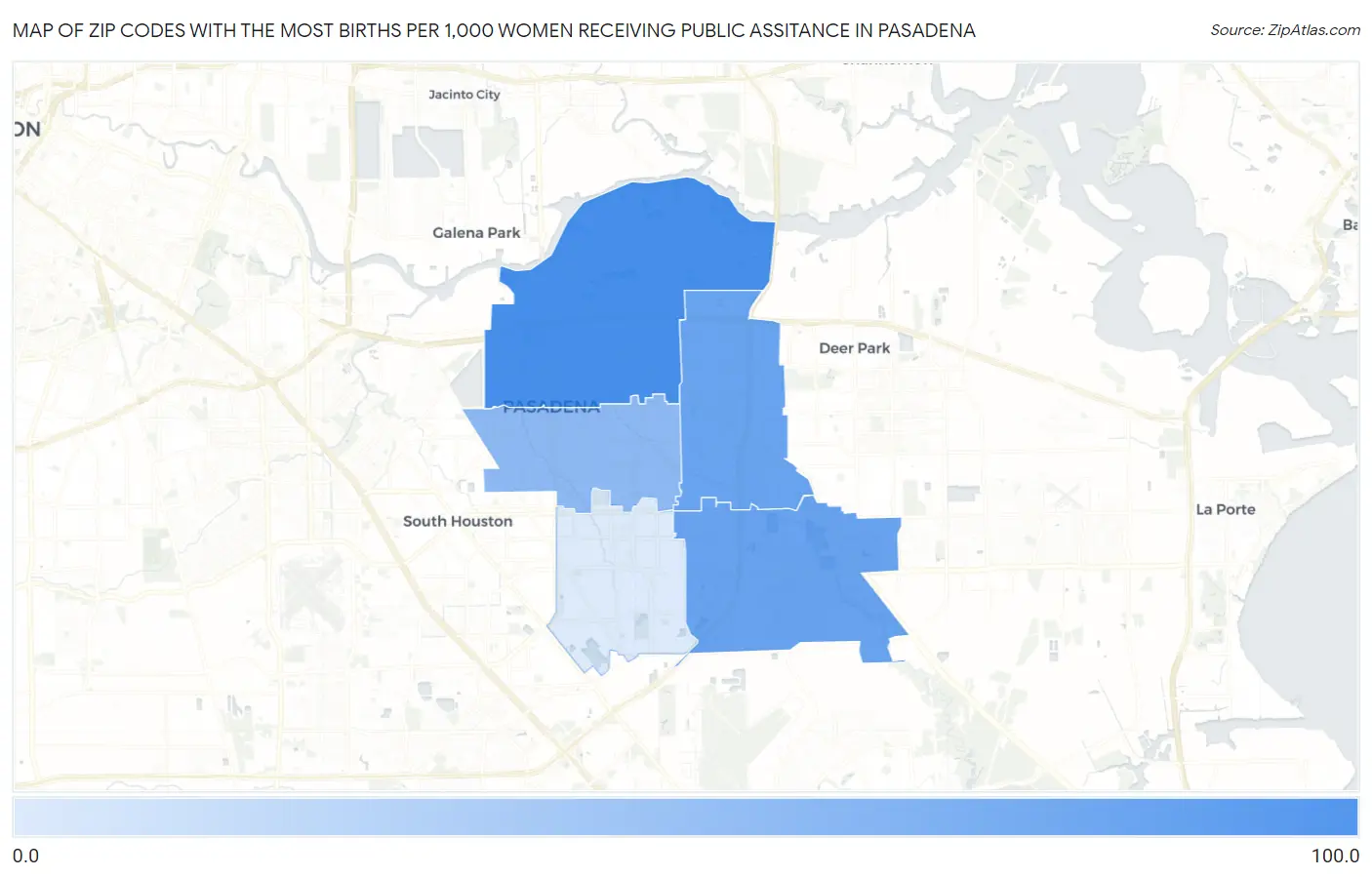 Zip Codes with the Most Births per 1,000 Women Receiving Public Assitance in Pasadena Map