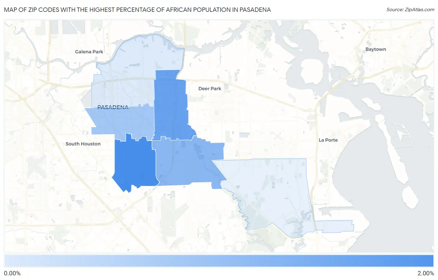 Zip Codes with the Highest Percentage of African Population in Pasadena Map