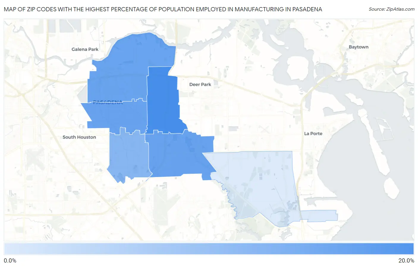 Zip Codes with the Highest Percentage of Population Employed in Manufacturing in Pasadena Map