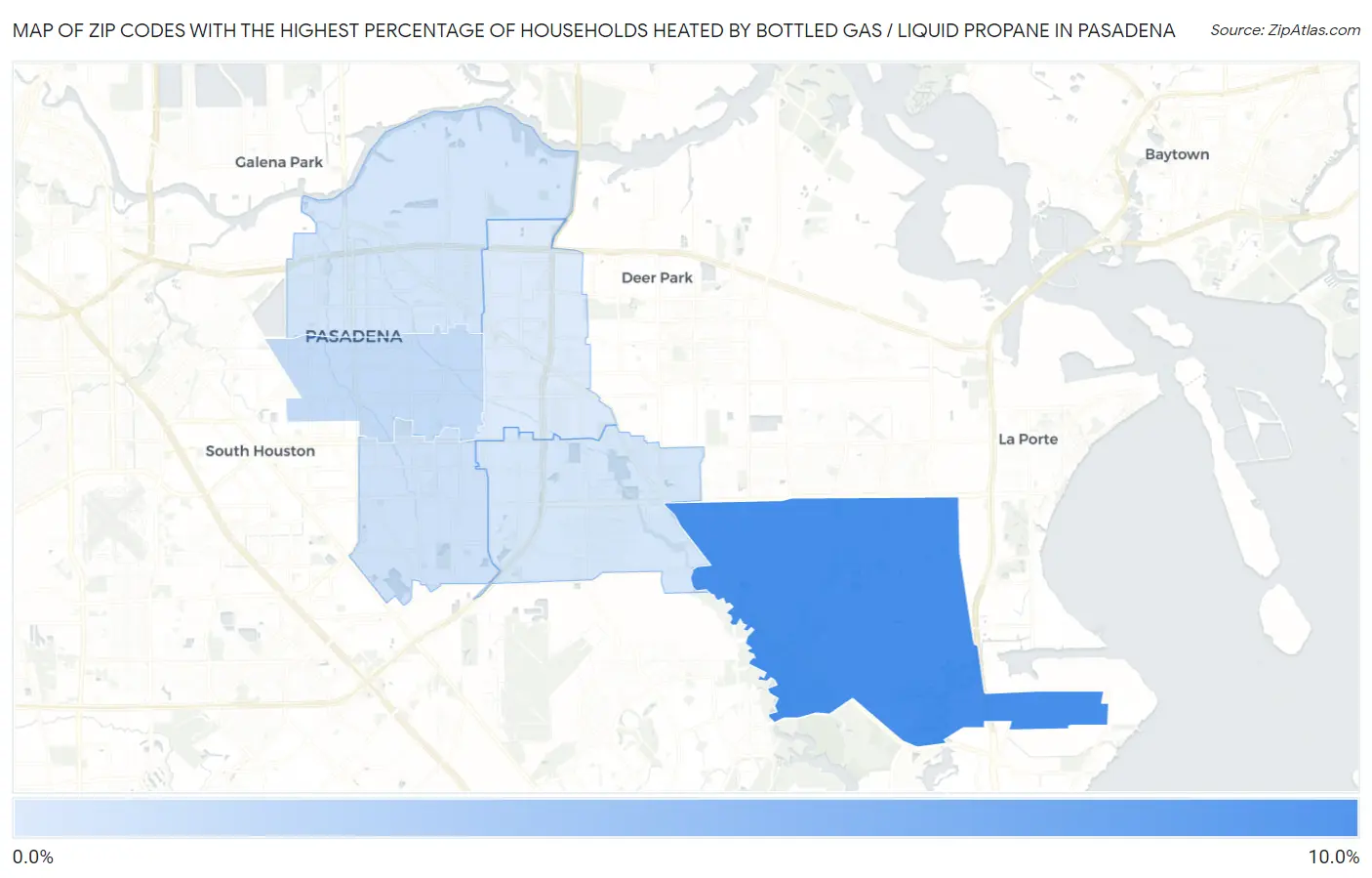 Zip Codes with the Highest Percentage of Households Heated by Bottled Gas / Liquid Propane in Pasadena Map