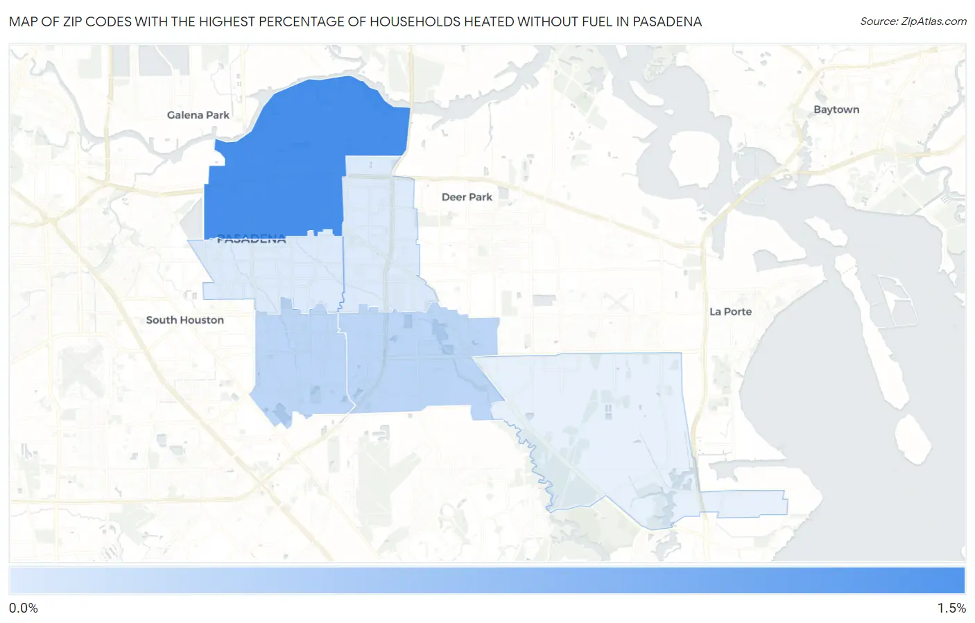 Zip Codes with the Highest Percentage of Households Heated without Fuel in Pasadena Map