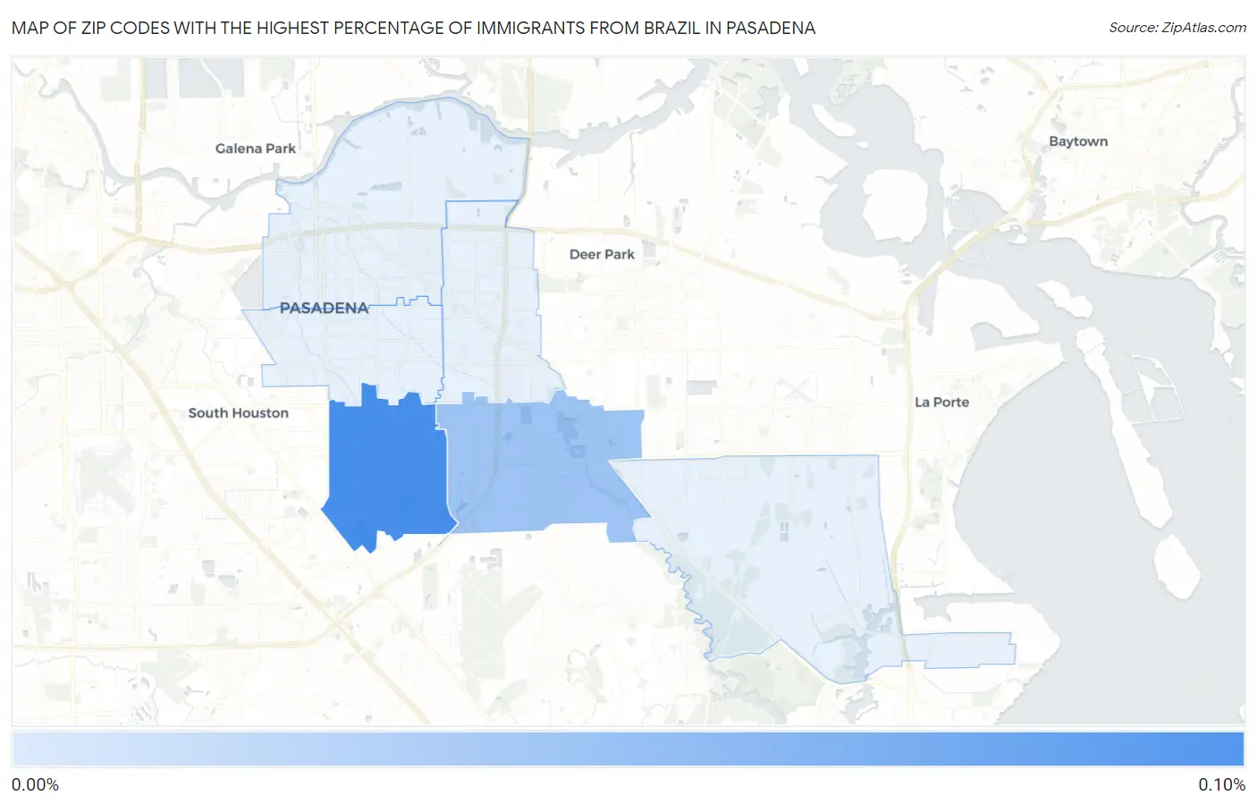 Zip Codes with the Highest Percentage of Immigrants from Brazil in Pasadena Map