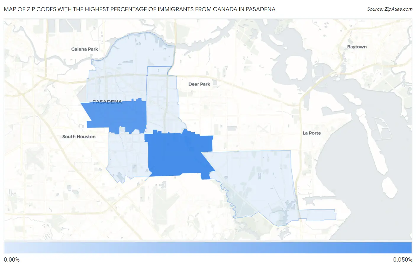 Zip Codes with the Highest Percentage of Immigrants from Canada in Pasadena Map