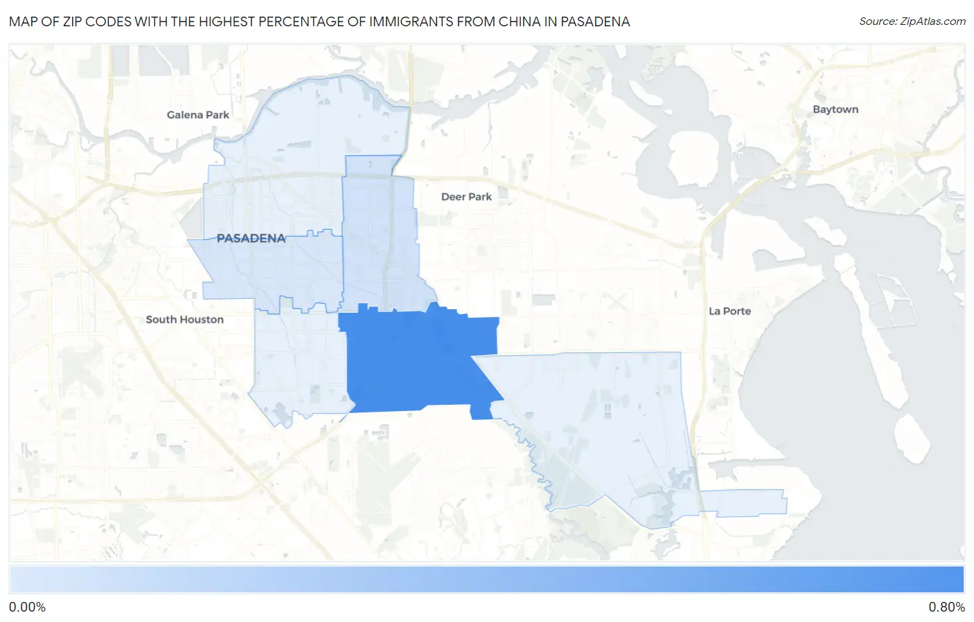 Zip Codes with the Highest Percentage of Immigrants from China in Pasadena Map