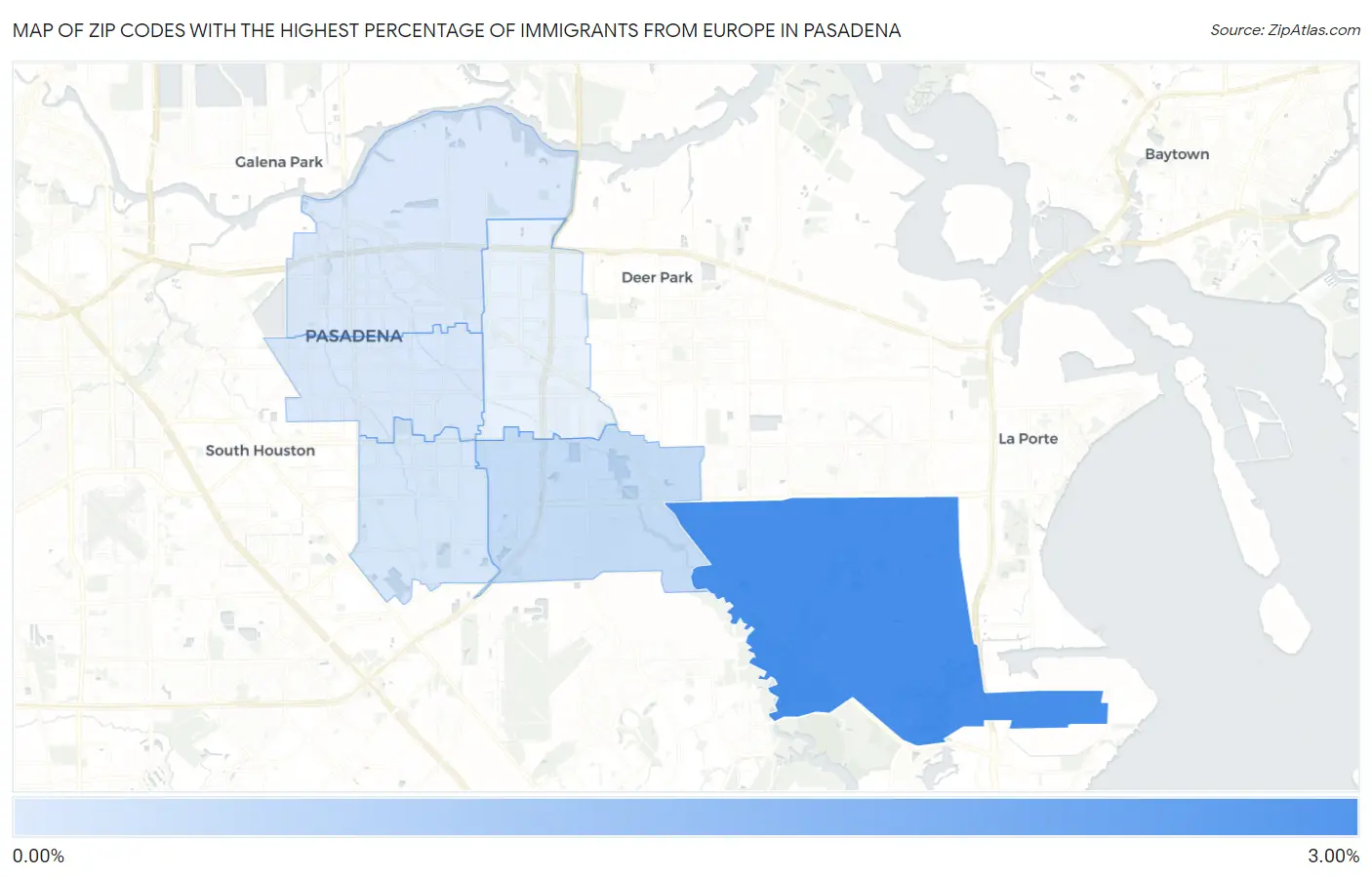 Zip Codes with the Highest Percentage of Immigrants from Europe in Pasadena Map