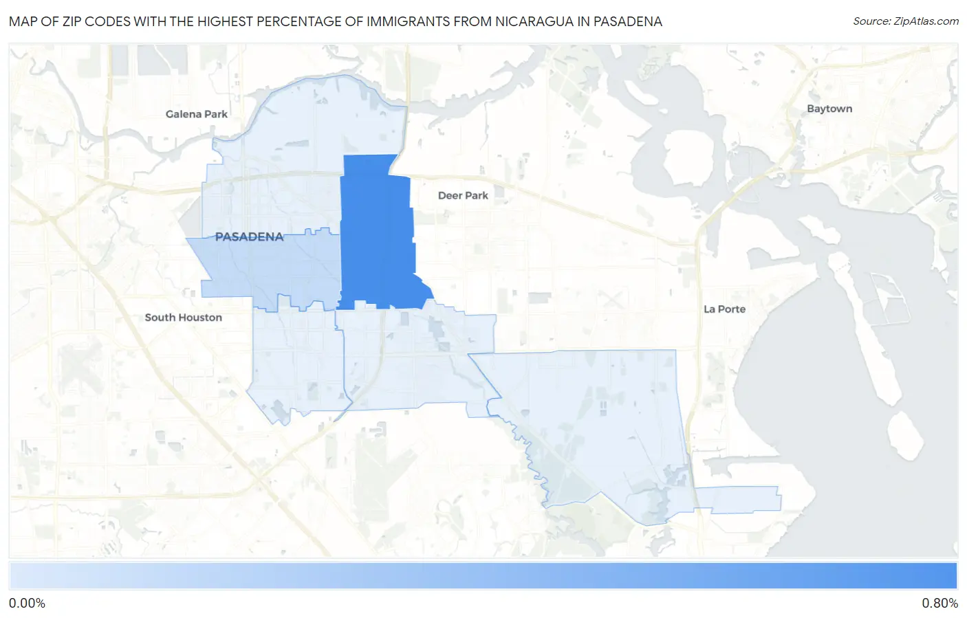 Zip Codes with the Highest Percentage of Immigrants from Nicaragua in Pasadena Map