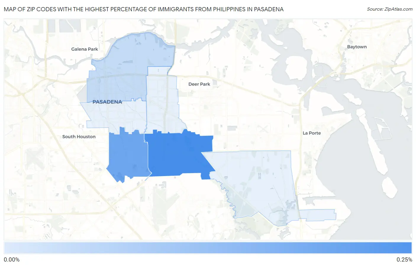 Zip Codes with the Highest Percentage of Immigrants from Philippines in Pasadena Map