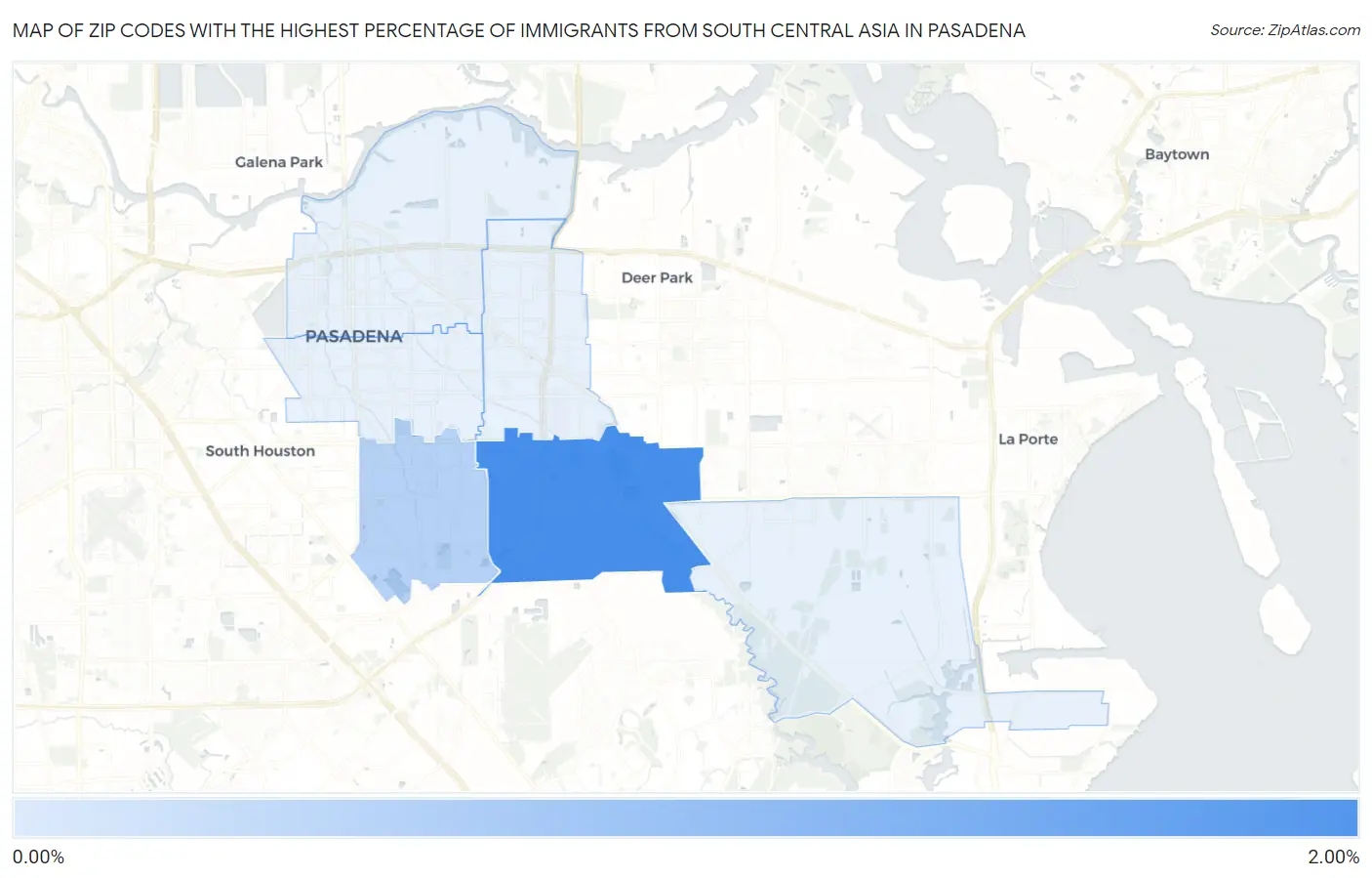 Zip Codes with the Highest Percentage of Immigrants from South Central Asia in Pasadena Map