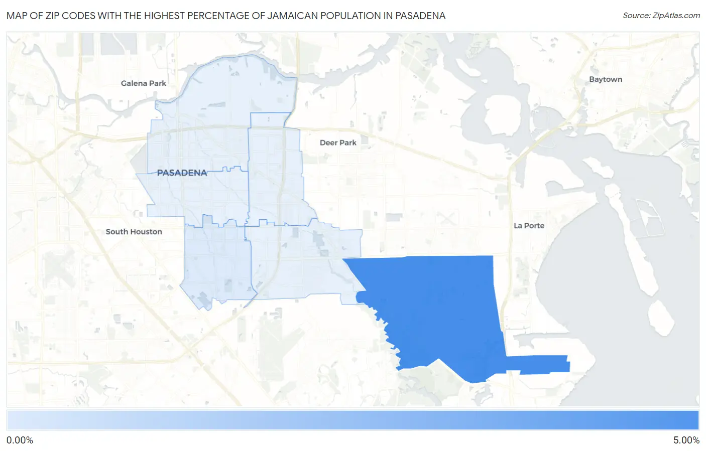 Zip Codes with the Highest Percentage of Jamaican Population in Pasadena Map