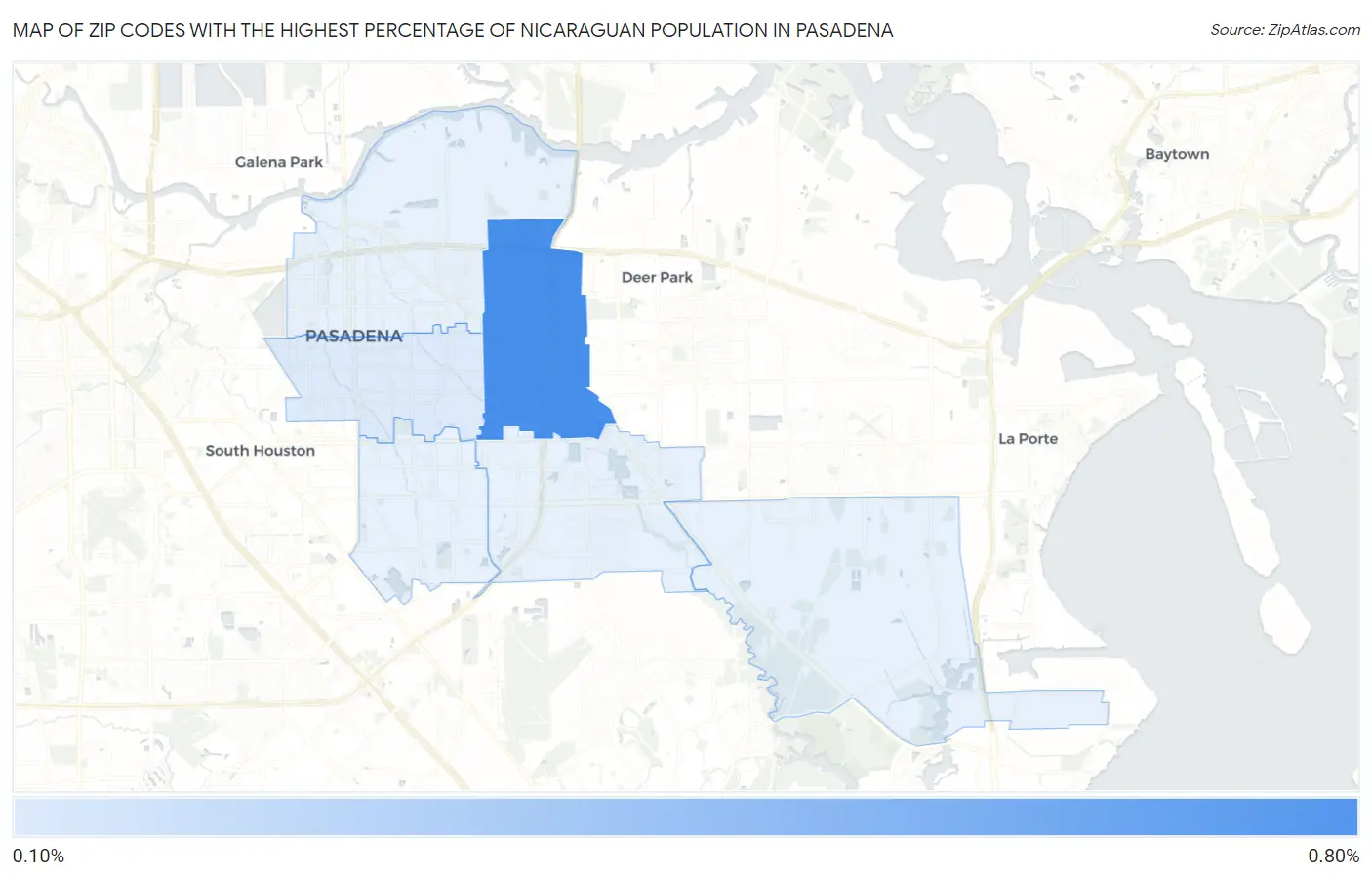 Zip Codes with the Highest Percentage of Nicaraguan Population in Pasadena Map