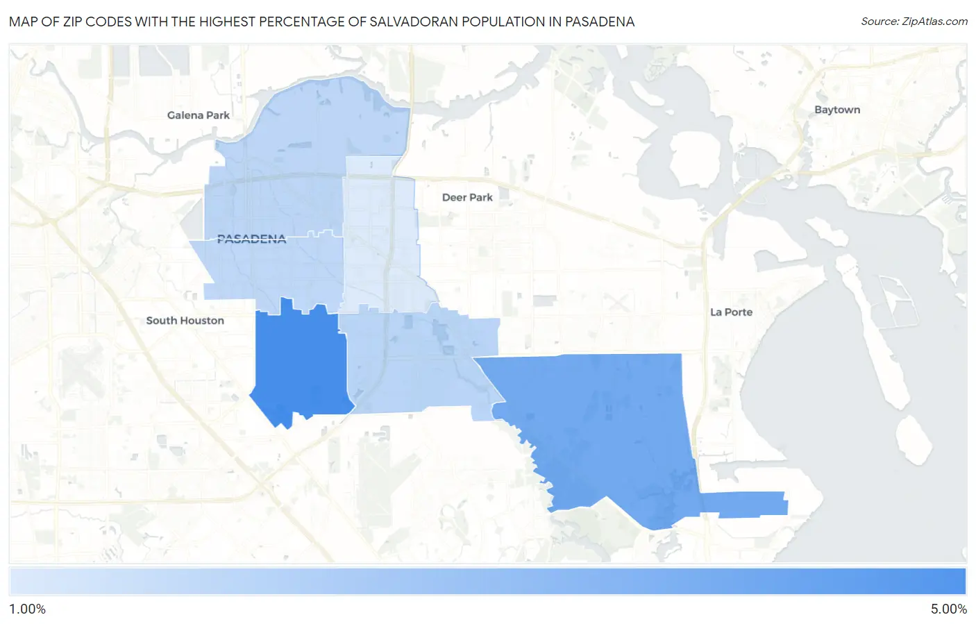 Zip Codes with the Highest Percentage of Salvadoran Population in Pasadena Map