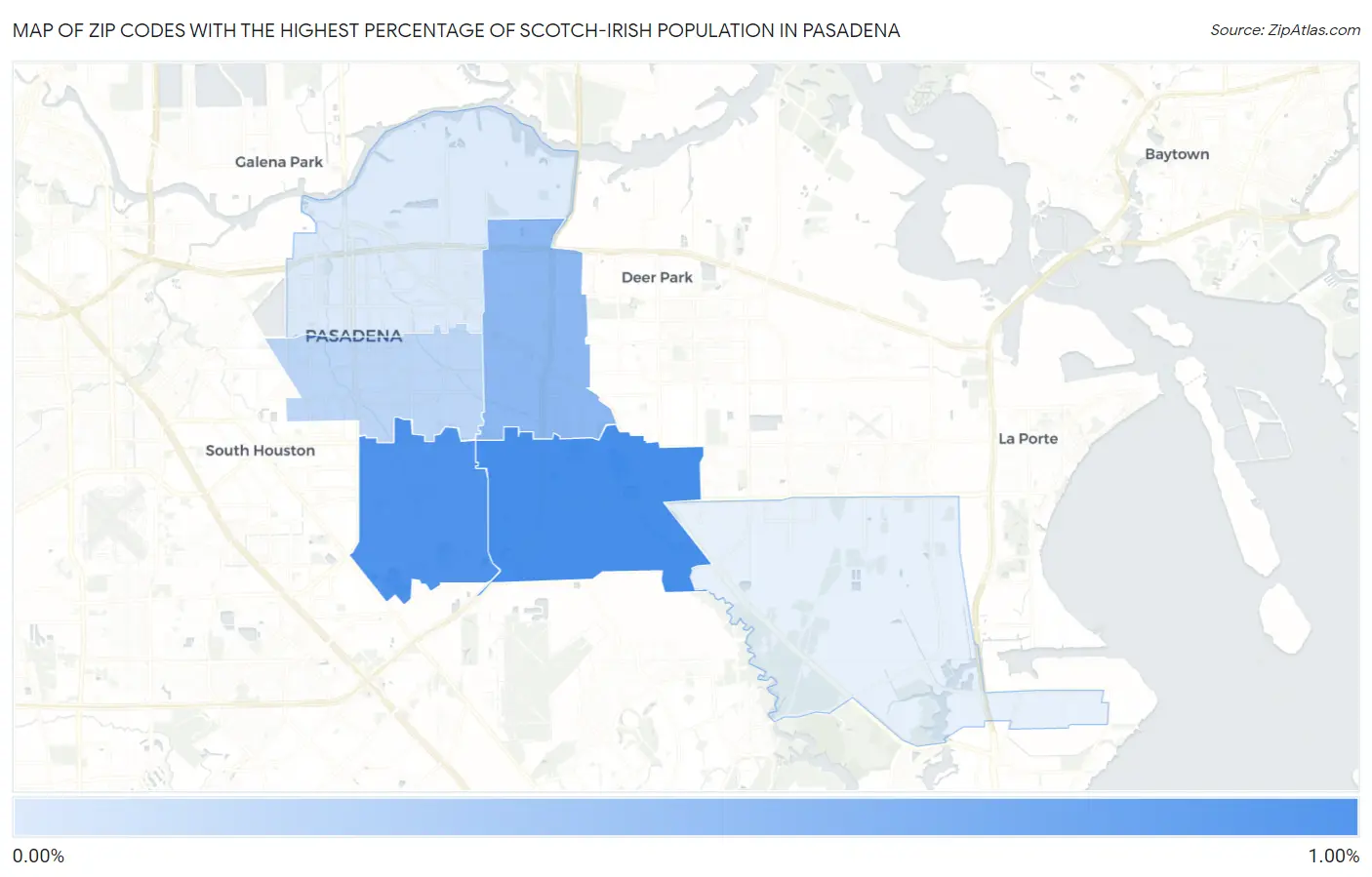 Zip Codes with the Highest Percentage of Scotch-Irish Population in Pasadena Map