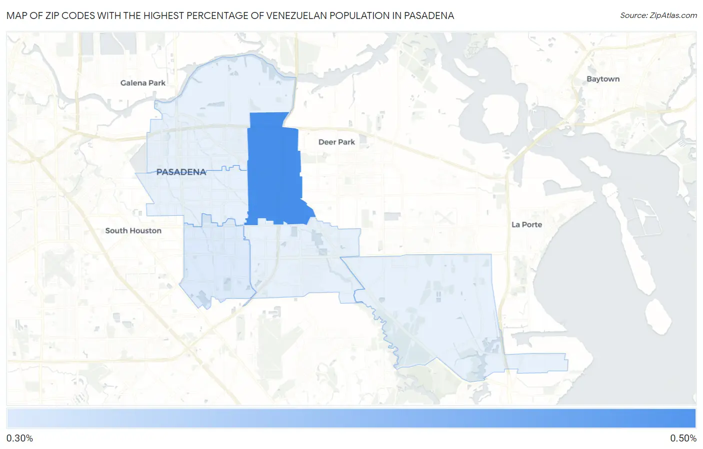 Zip Codes with the Highest Percentage of Venezuelan Population in Pasadena Map
