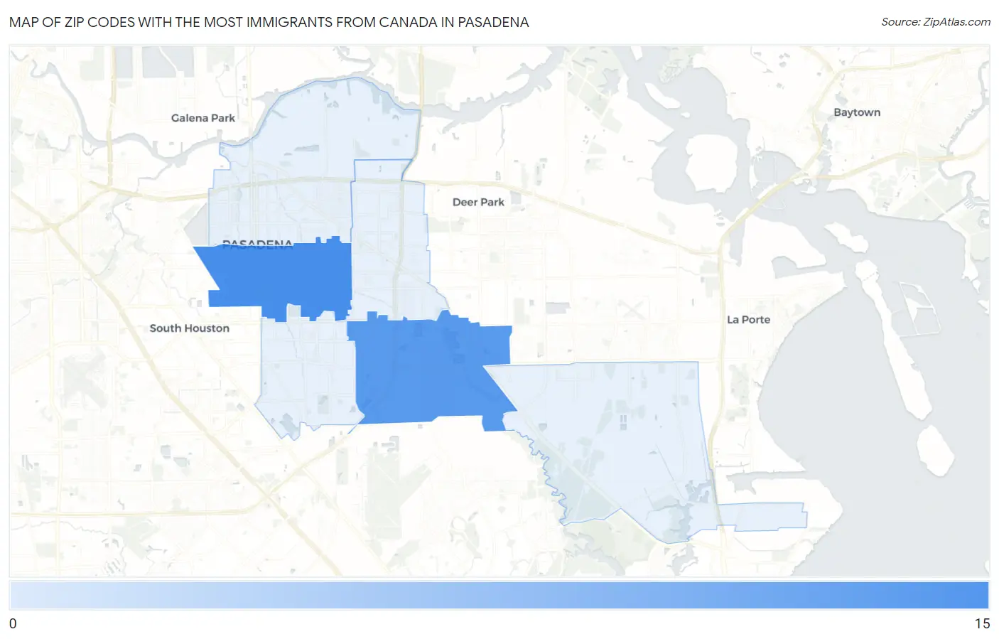 Zip Codes with the Most Immigrants from Canada in Pasadena Map