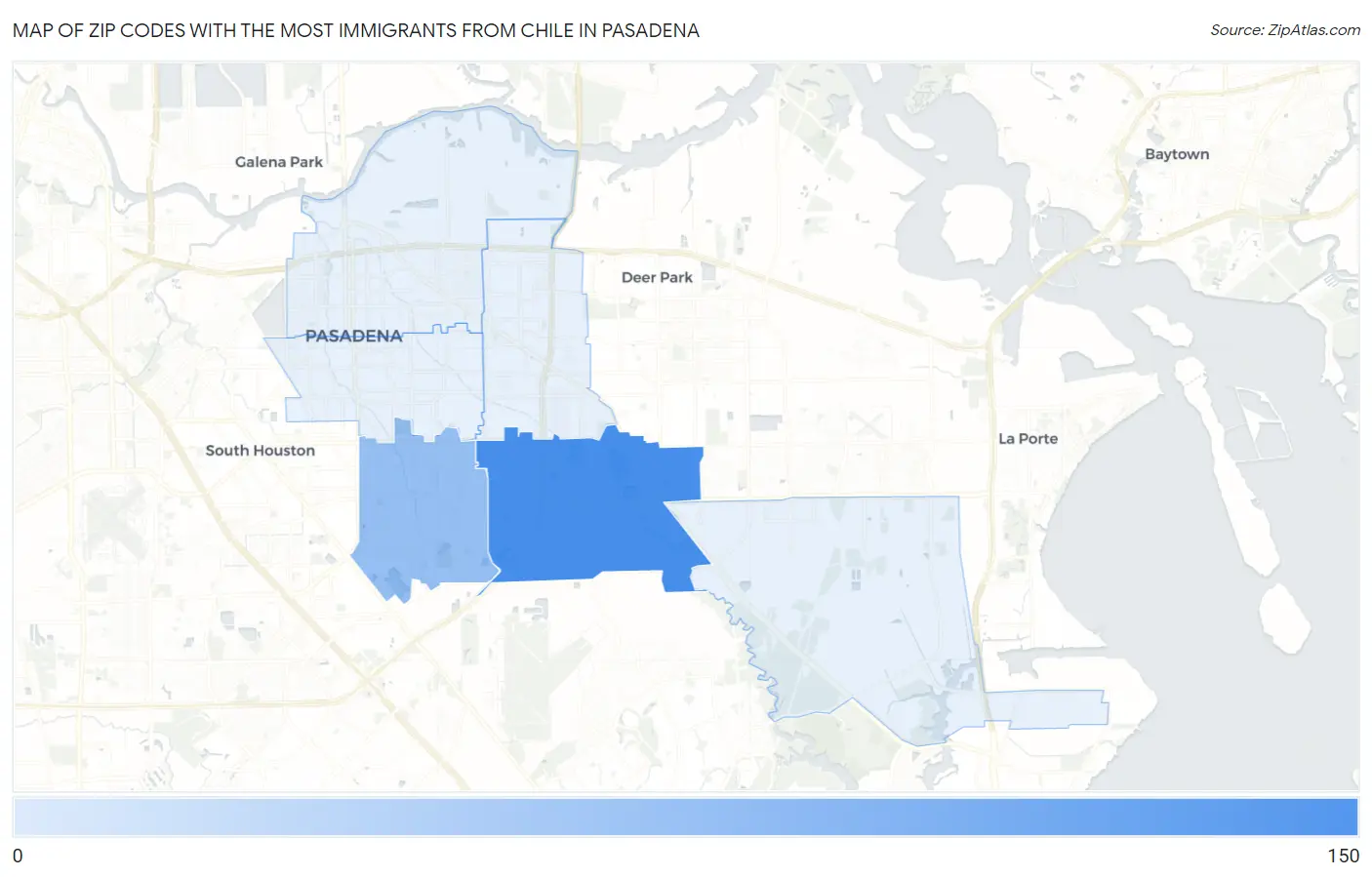 Zip Codes with the Most Immigrants from Chile in Pasadena Map