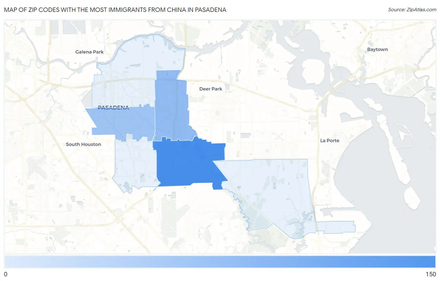Zip Codes with the Most Immigrants from China in Pasadena Map