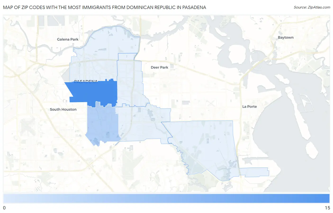 Zip Codes with the Most Immigrants from Dominican Republic in Pasadena Map