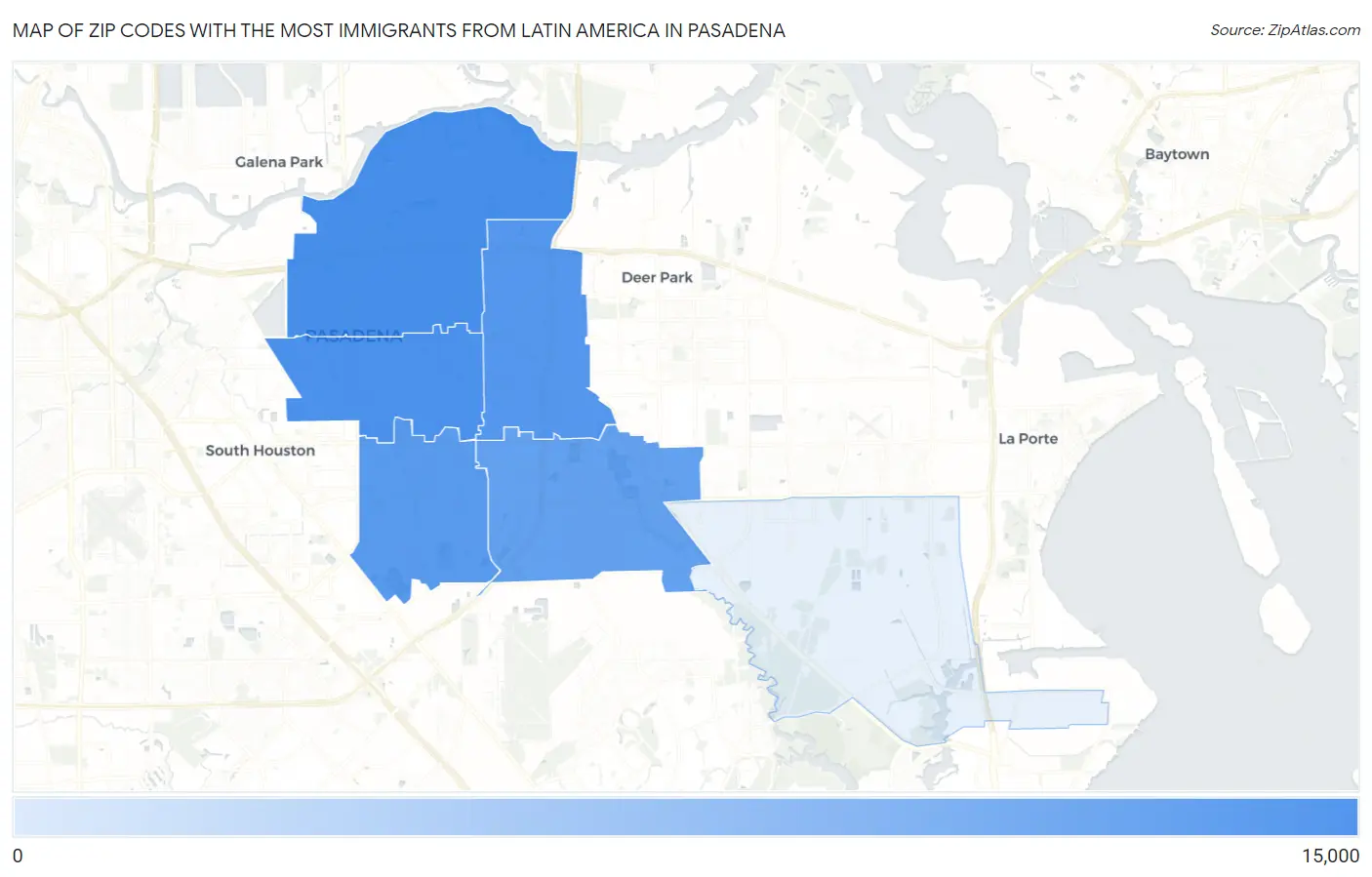 Zip Codes with the Most Immigrants from Latin America in Pasadena Map