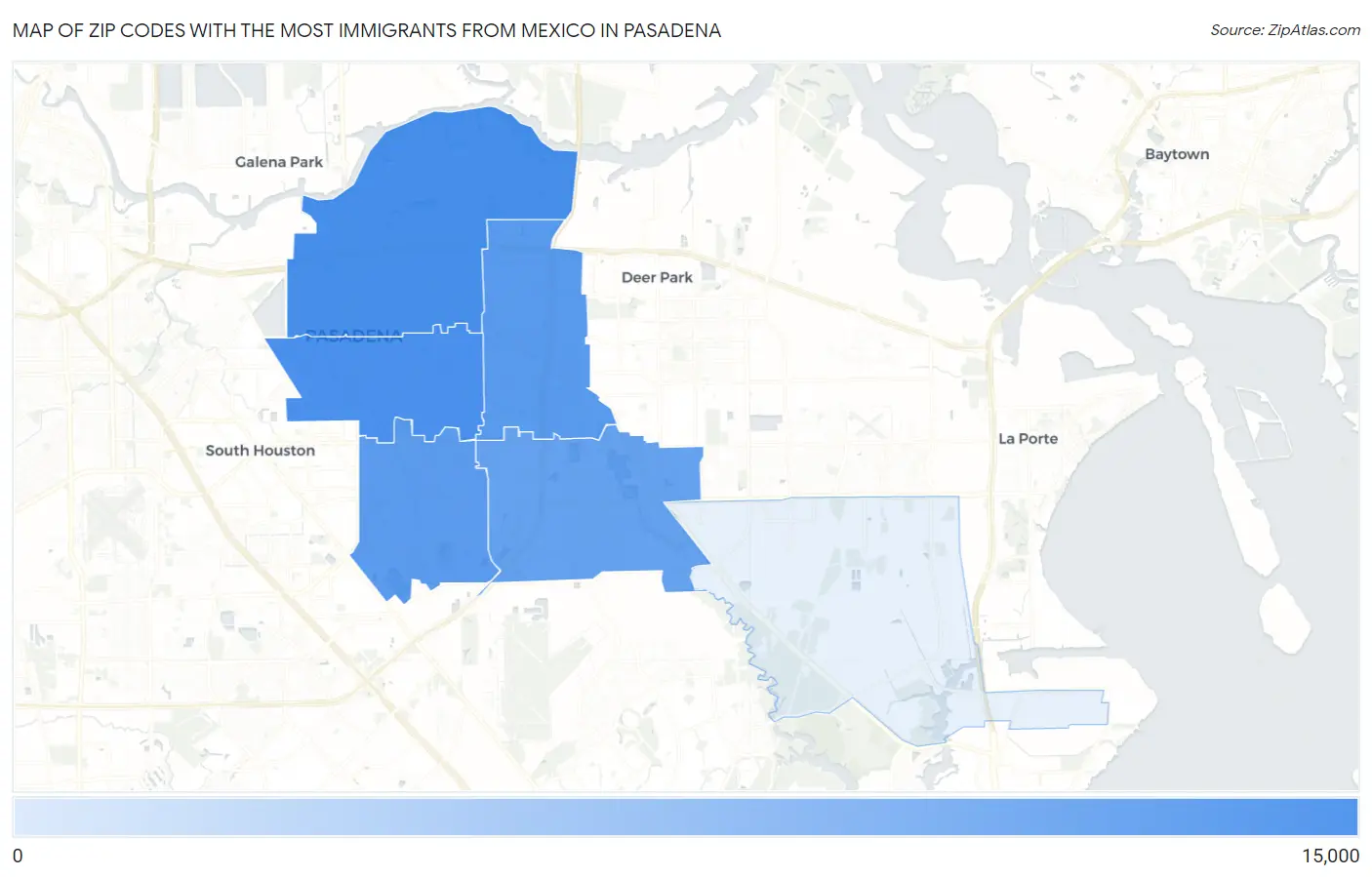 Zip Codes with the Most Immigrants from Mexico in Pasadena Map
