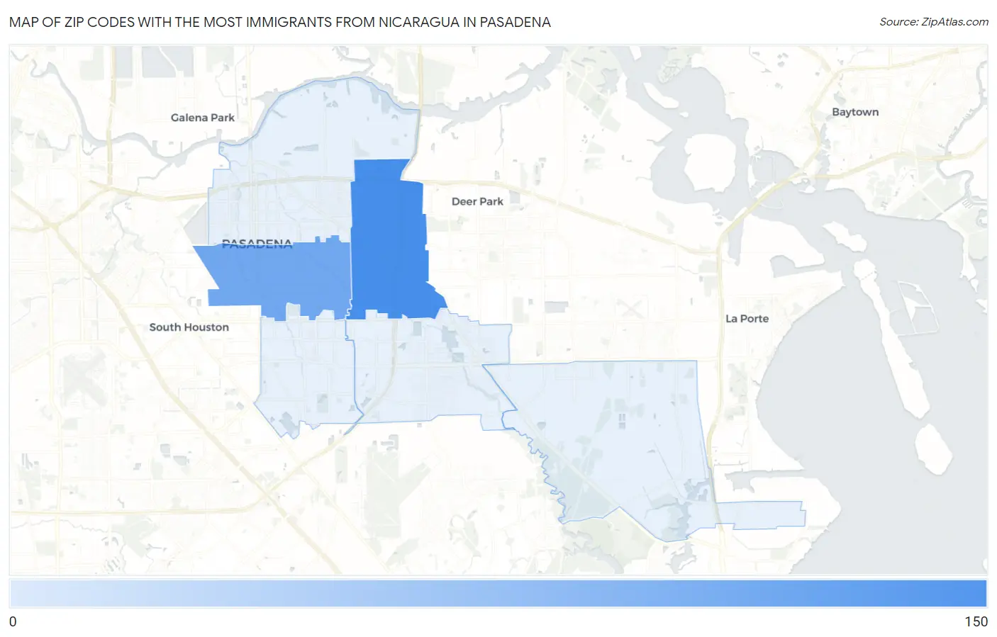 Zip Codes with the Most Immigrants from Nicaragua in Pasadena Map