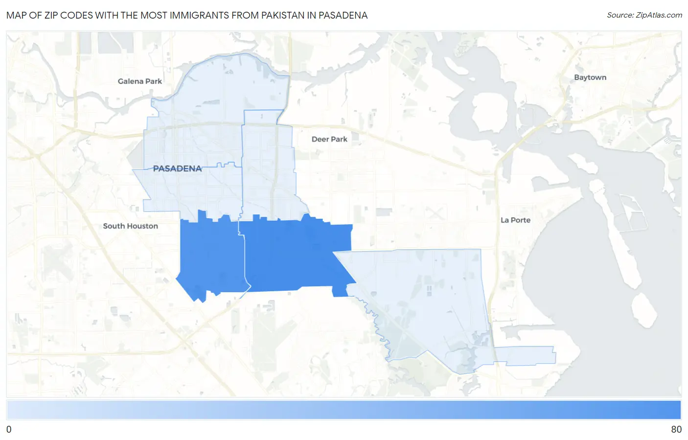 Zip Codes with the Most Immigrants from Pakistan in Pasadena Map